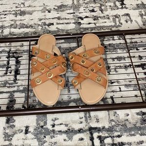 Tan slip on sandals